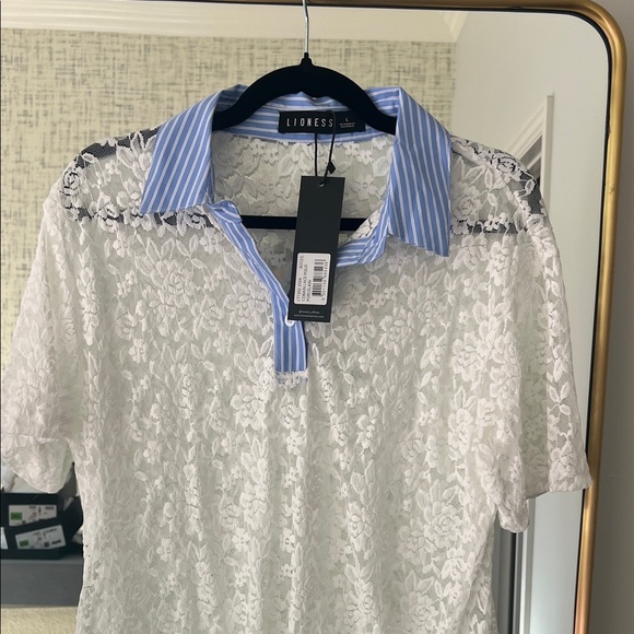 Lioness Cobain Lace Polo 🤍 White and Blue Lace Blouse - Picture 6 of 9